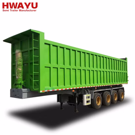 하이바 실린더, 전면 유압 리프팅 시스템, 50톤 ~200톤 맞춤형 프레임 및 차체, 중국 유명 브랜드 세미트레일러가 장착된 4축 덤프 트레일러