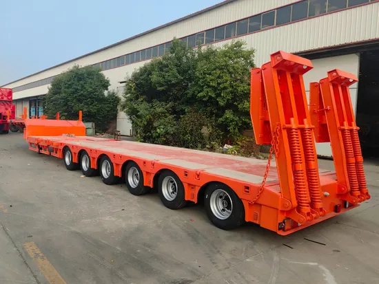 3/4//5축 80톤 고하중 구즈넥 유압 램프 로우 로더/로우베드/로우보이 로우베드 트레일러 트럭 굴삭기 운송용 세미 트레일러